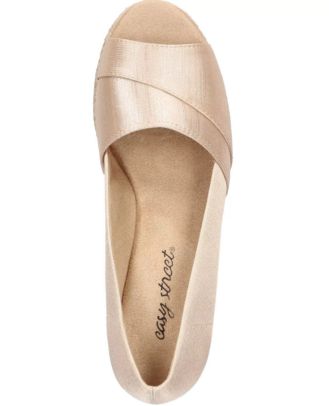 Easy Street Women Size 8.5 W, Jasper Wedge Espadrille Sandals, Natural Thai Silk