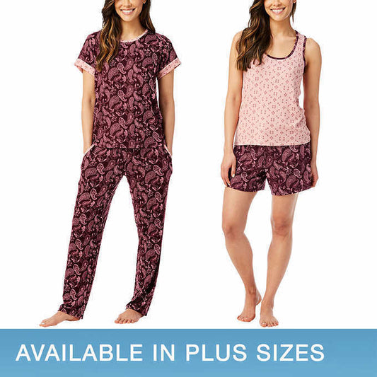 Lucky Brand Ladies' Size XS (0-2) 4-Piece Pajama Set, Burgundy Paisley