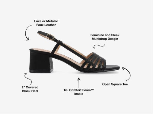 Journee Collection Womens Size 7.5, Shayana Slingback Block Heel Sandals, Black