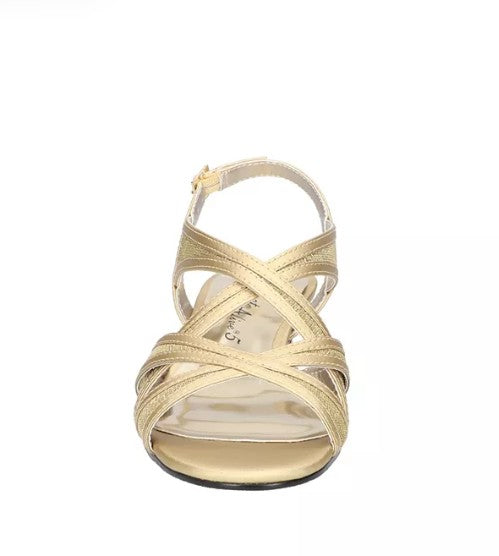 Easy Street Women's Size 7.5 Wide, Tristen Dress Sandals, Gold Satin/Glitter
