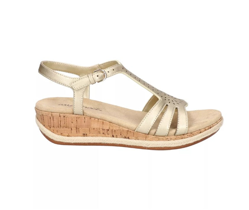 Easy Street Women's Size 7.5 N, Dorinda Cork Wedge Comfort Sandals, Gold