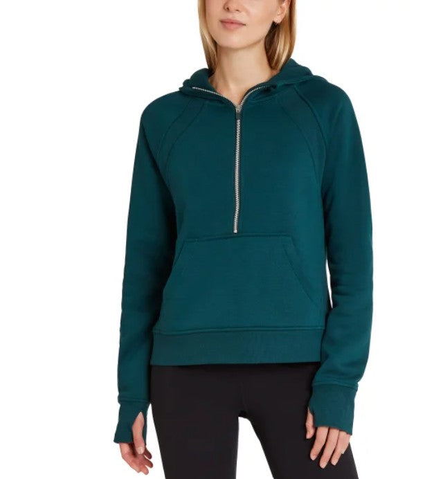 Danskin Ladies' Size XXL (18) Half Zip Hoodie, Dark Sea Green