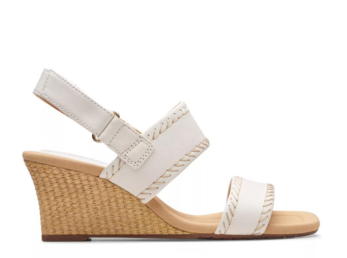 Clarks Women's Size 7, Kyarra Rose Wedge Sandals, White Leather