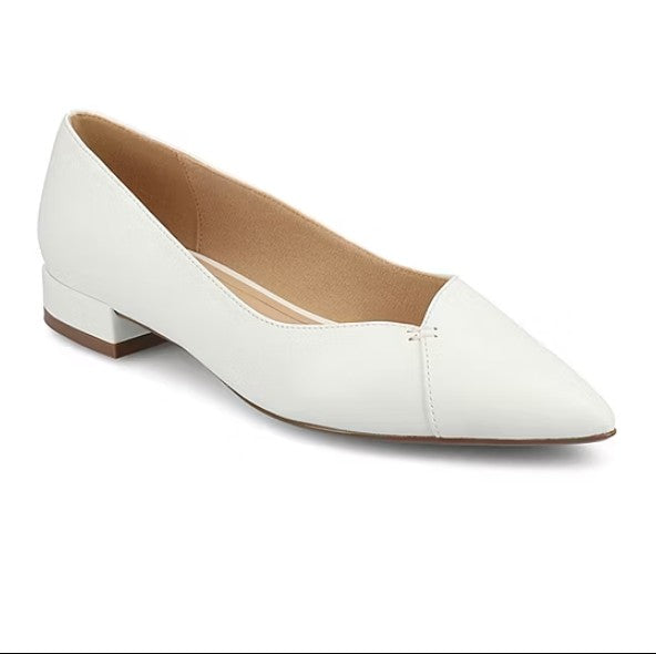 Journee Women's Size 10 Wide, Carmin Pointed Toe Dress Flats, White