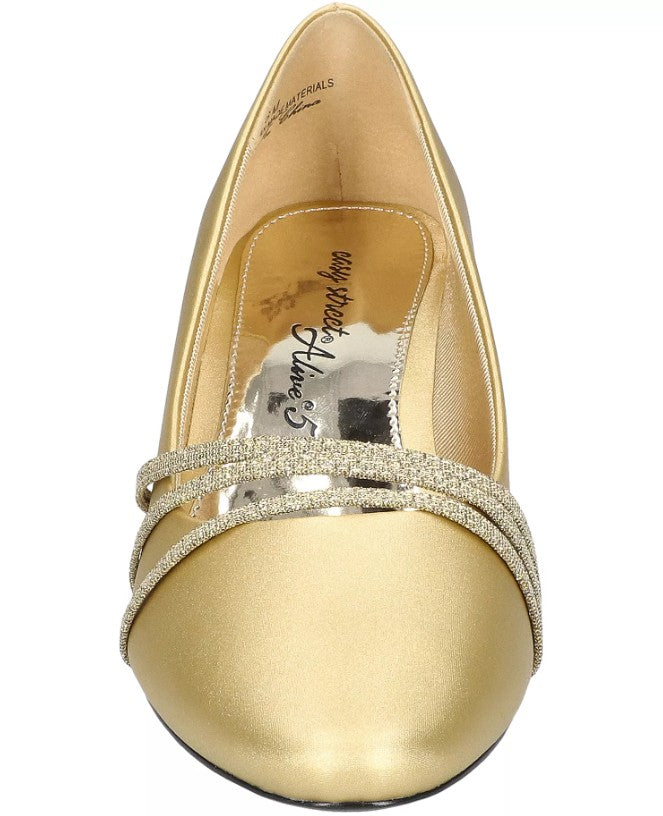 Easy Street Women's Size 7.5, Cristiny Slip-On Pumps Dress Shoes, Gold Satin
