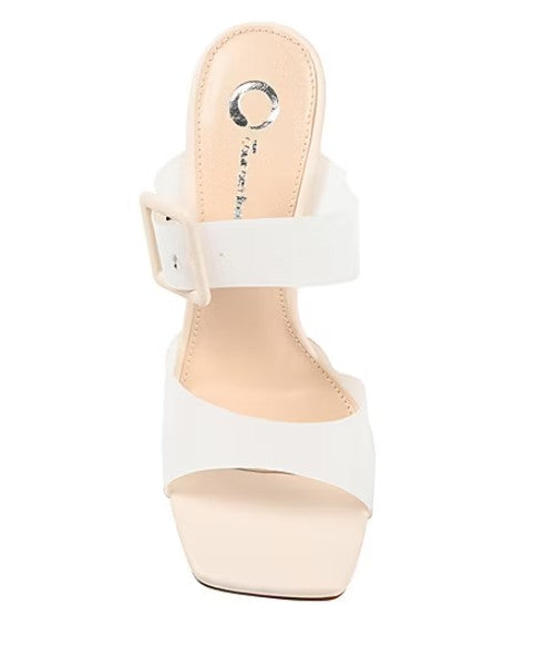 Journee Women's Size 8, Luca High Block Heel Vinyl Strap Sandals, Off White