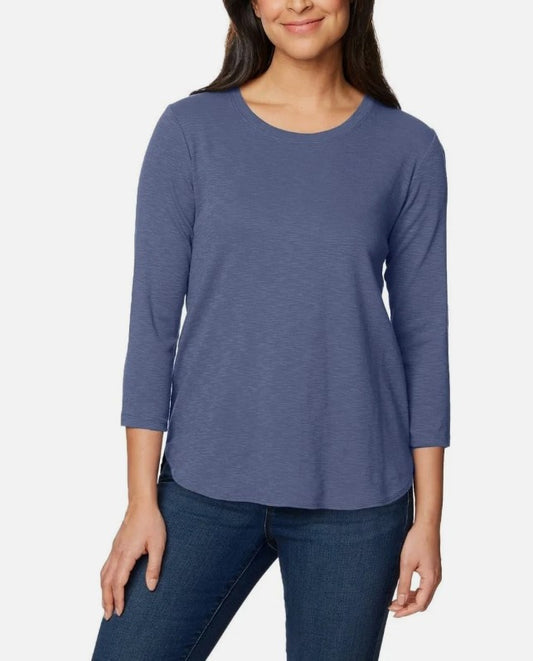 Kirkland Signature Women's Size Large (12-14) 3/4 Sleeve Slub Tee Shirt, Blue
