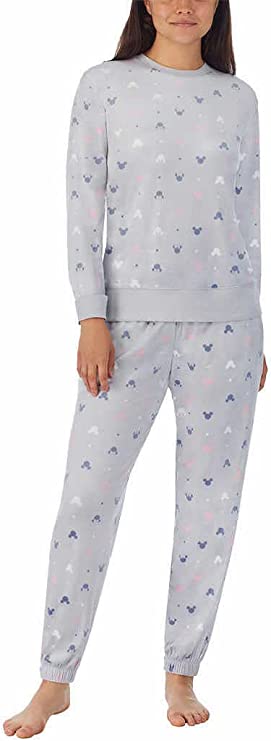 Disney Ladies' Size X-Large 2-PC Fleece Pajama Set, Gray Mickey & Minnie