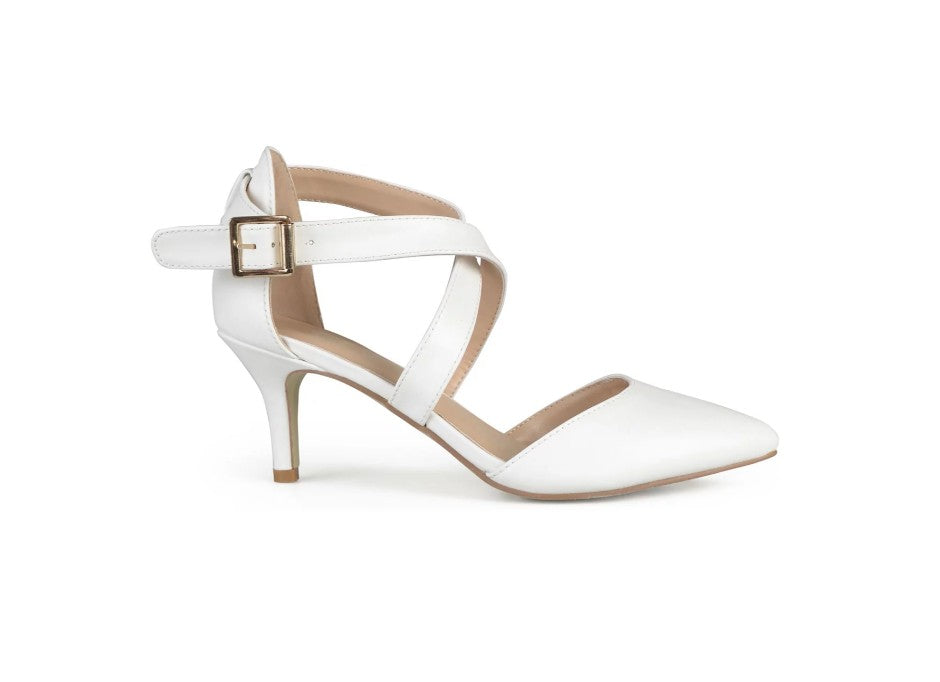 Journee Collection Women Size 9, Riva Crisscross Strap Pointed Toe Pumps, White