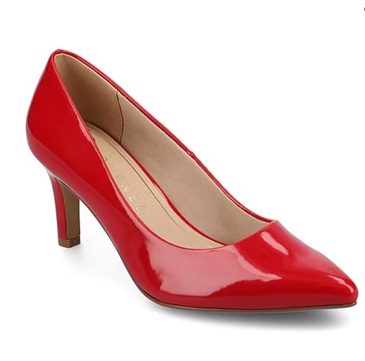 Journee Collection Scylee Womens 7.5 W, Pointed Stiletto Heel Pumps, Patent Red
