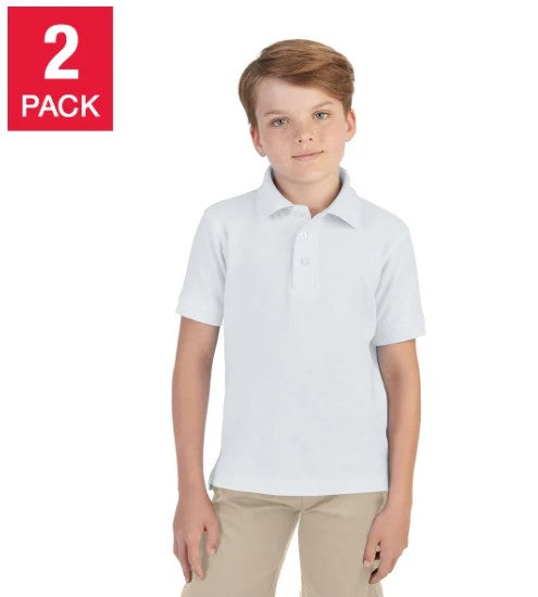 French Toast Youth Size Large (10-12) 2-pack Short Sleeve Polo Shirts, White