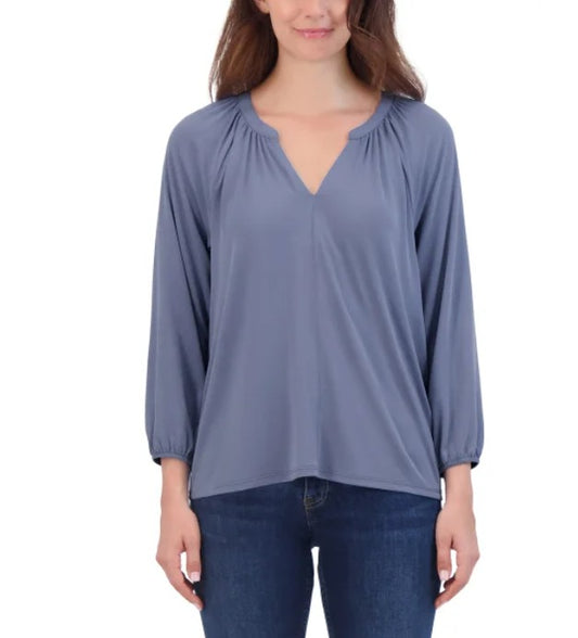 Lucky Brand Women's Size Medium (8-10) 3/4 Sleeve Sandwash Top, Blue