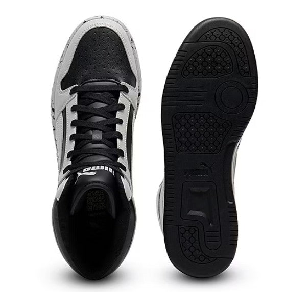 PUMA Men's Size 9.5, Rebound Layup High-Top Athletic Shoes, Marble Black/Gray
