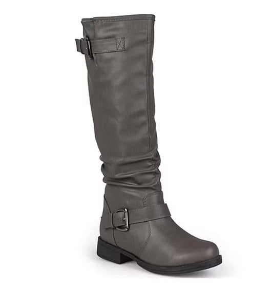 Journee Collection Women Stormy, Size 8.5, Buckle-Accented Riding Boots, Gray