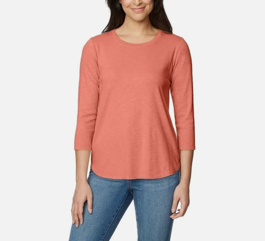 Kirkland Signature Women's Size Large (12-14) 3/4 Sleeve Slub Tee Shirt, Pink