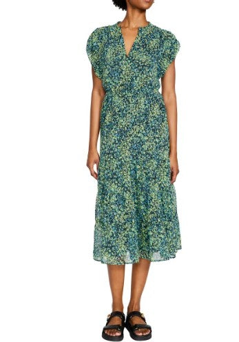 Steve Madden Ladies' Size Medium (8-10) Tiered Midi Dress, Blue Floral