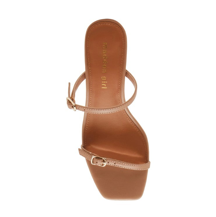 Madden Girl Women's Size 7, Bettyy Two Strap Block Heel Sandals, Cafe Beige