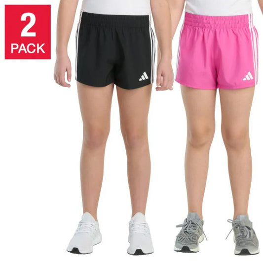 adidas Youth Girl's Size Medium (10/12) 2-pack Shorts, (1) Black (1) Pink