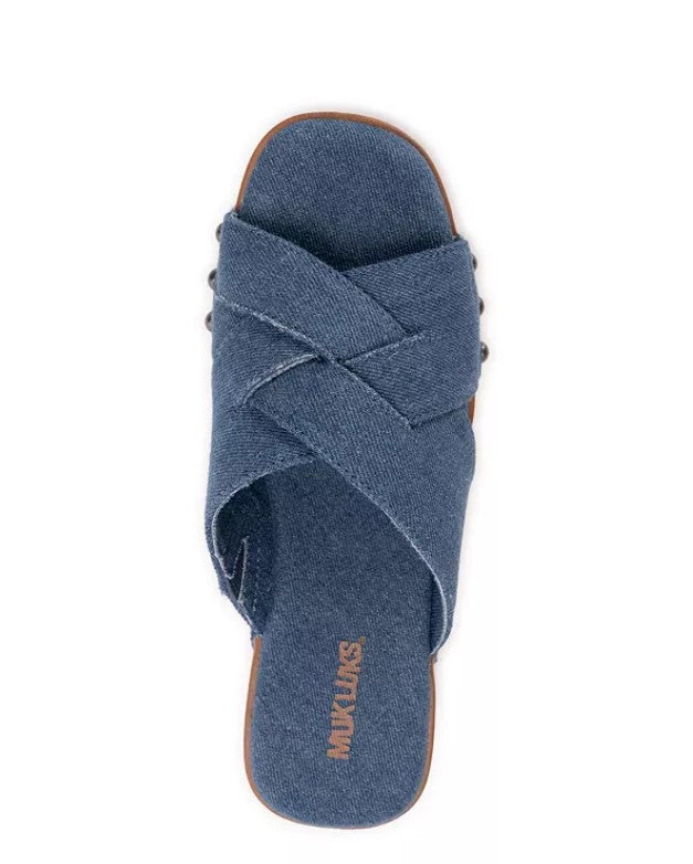 MUK LUKS Women's Size 9, Cadence Criss Cross Slide Sandals, Denim Blue