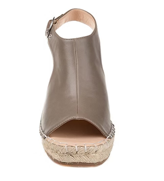 Journee Women's Size 10 Wide, Crew Espadrille Wedge Sandals, Taupe