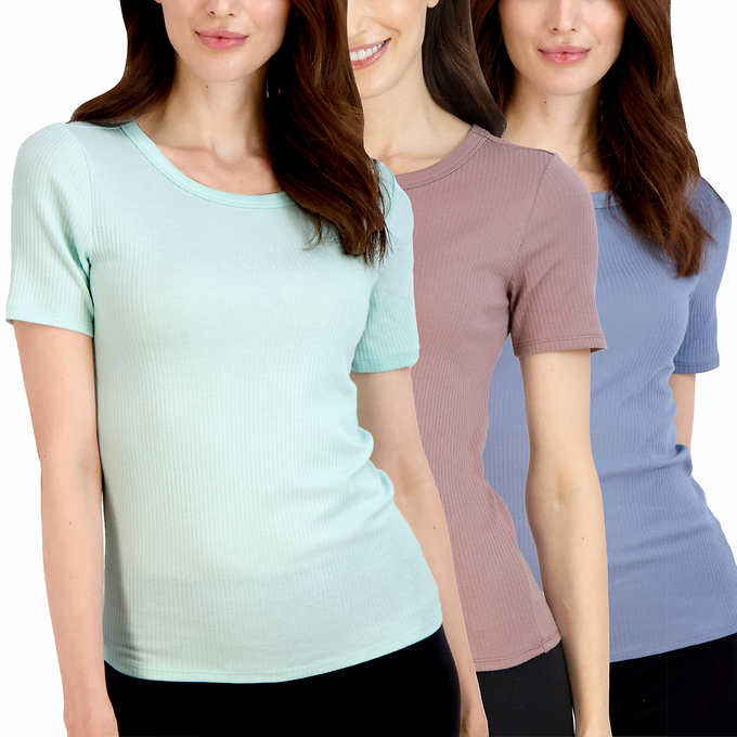 Lucky Brand Ladies’ Size Small Ribbed Crew Short Sleeve T-Shirts, 3-pack, Customer Return