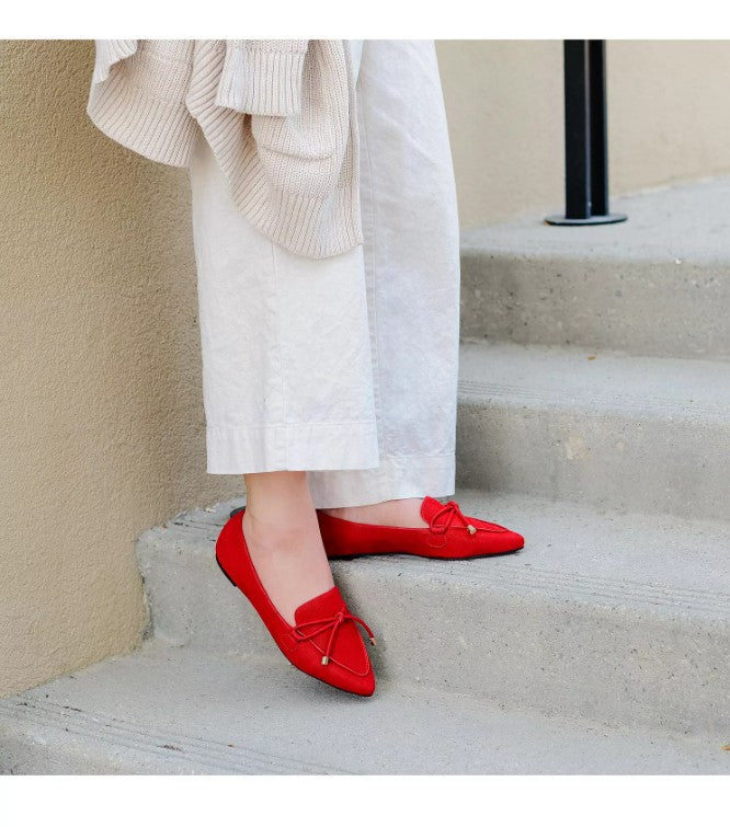 Journee Women's Size 7, Muriel Bow Detail Pointed Toe Flats Loafers, Red