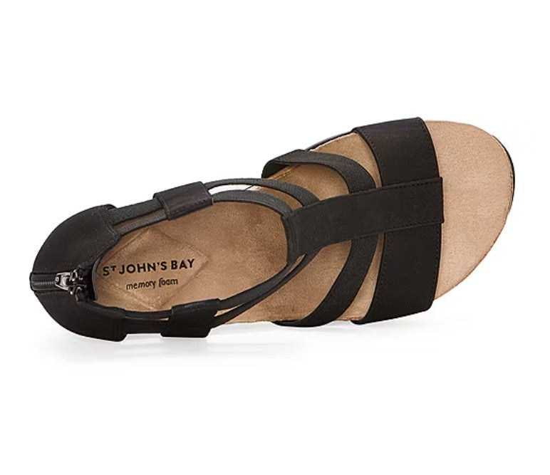 St. John's Bay Women's Size 10, Tidewell Strappy Wedge Sandals, Black