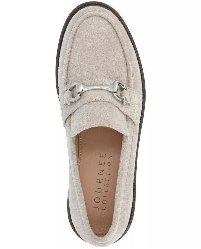 Journee Collection Women's Size 7, Jessamey Lug Sole Loafers, Grey Faux Suede