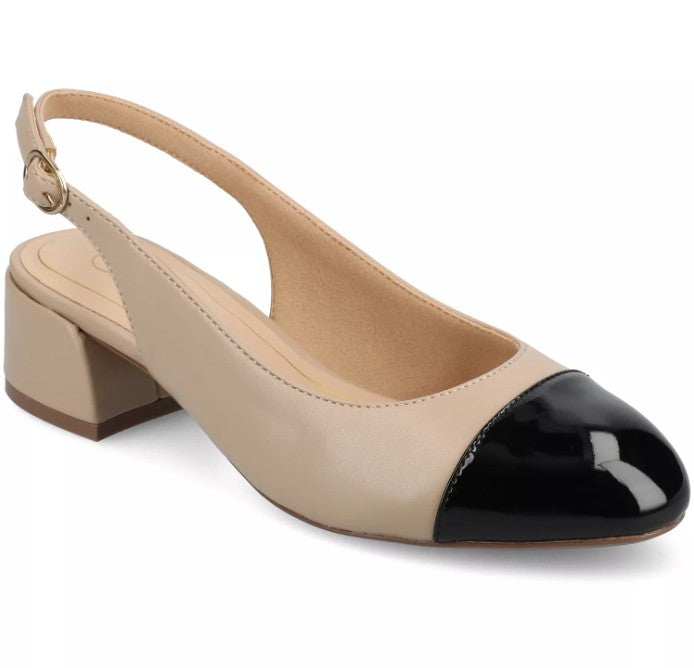 Journee Womens 6 Wide, Sammie Low Heel Slingback Two-Tone Cap Toe Pumps, Taupe