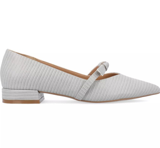 Journee Women's Size 9, Cait Pointed Toe Ballet Flats, Grey Faux Lizard