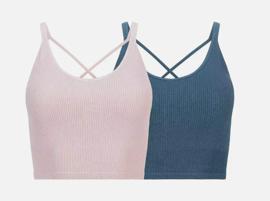Lemon Women's Size Medium, Ribbed Longline Bras, 2-PACK - Blue (1) Pink (1)