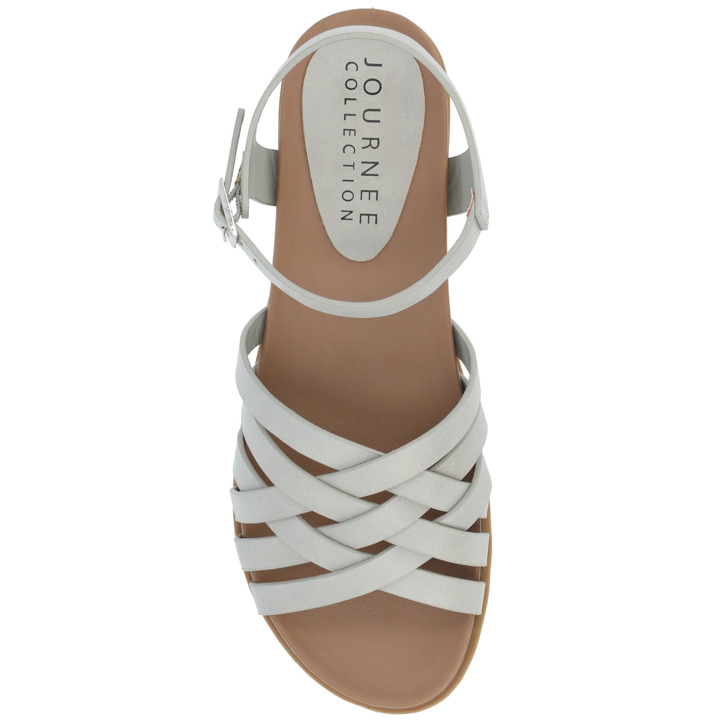 Journee Collection Women's Size 10, Kimmie Ankle Buckle Flat Sandals, Grey