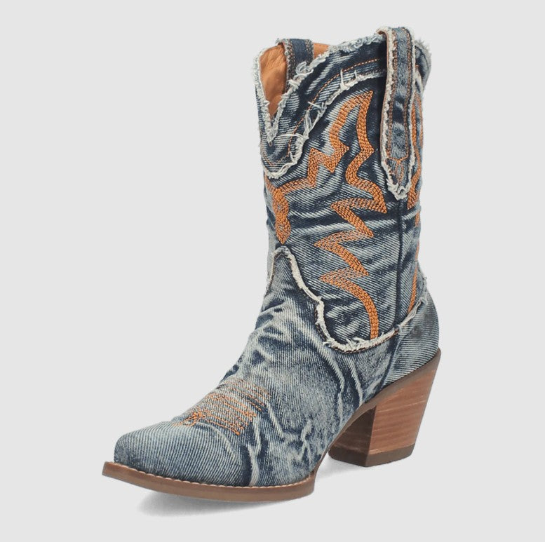 Dingo Women Size 6 M, Y'all Need Dolly Denim Cowboy Boots, Blue