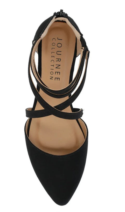 Journee Women's Size 9, Marlee D'orsay Straps Faux Suede Flats, Black