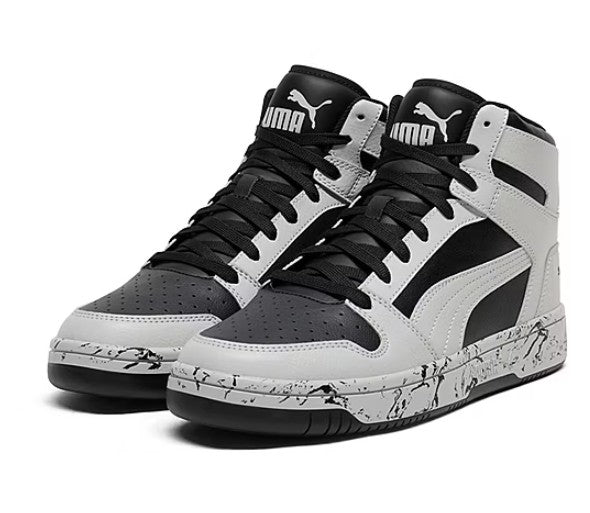PUMA Men's Size 9.5, Rebound Layup High-Top Athletic Shoes, Marble Black/Gray