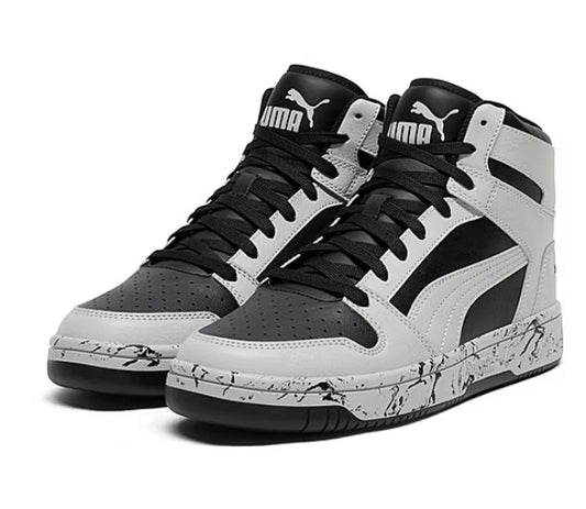PUMA Men's Size 9.5, Rebound Layup High-Top Athletic Shoes, Marble Black/Gray