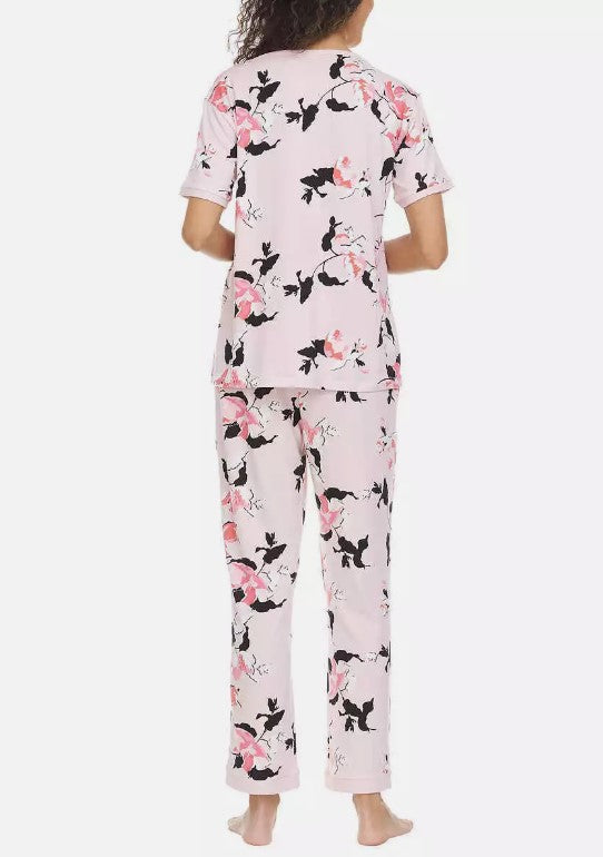 Flora Nikrooz Ladies' Size Small (4-6) 2-piece Short Sleeve PJ Set, Pink Floral