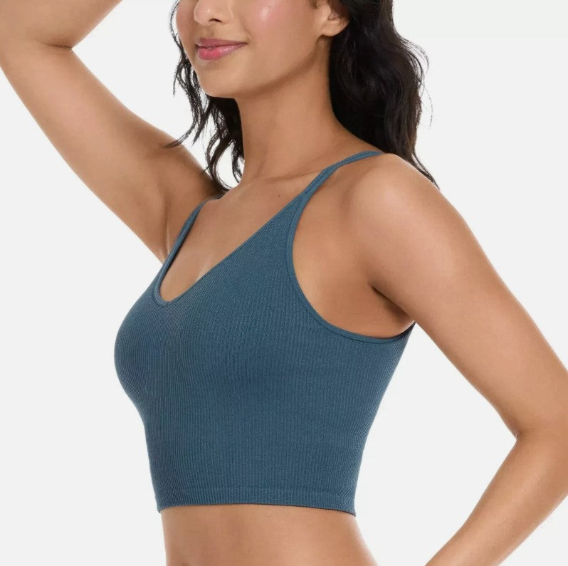 Lemon Women's Size Medium, Ribbed Longline Bras, 2-PACK - Blue (1) Pink (1)