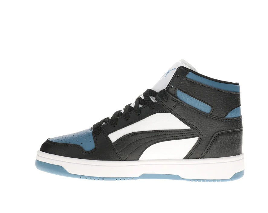 PUMA Men's Size 9.5, Rebound Layup RCL High-Top Athletic Shoes, White/Black/Blue