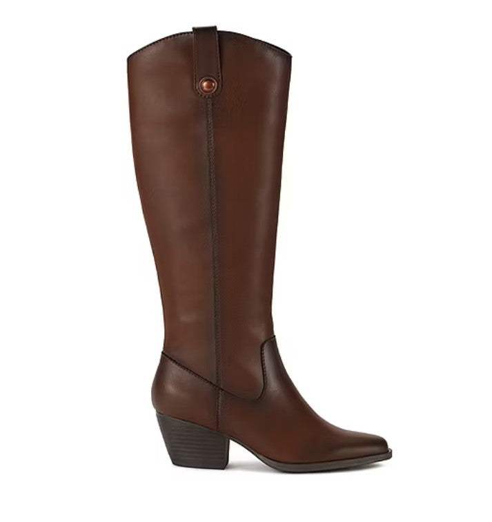 Frye and Co. Womens Size 8.5, Sheldon Stacked Heel Cowboy Boots, Brown, Grade A