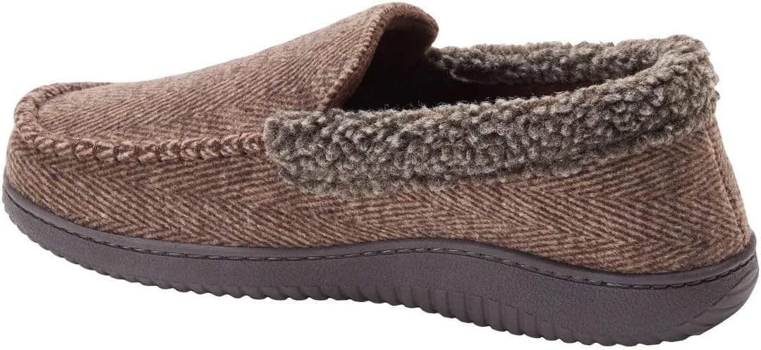 Dearfoams Mens' Size Medium (9-10), Indoor/Outdoor Memory Foam Slippers, Coffee