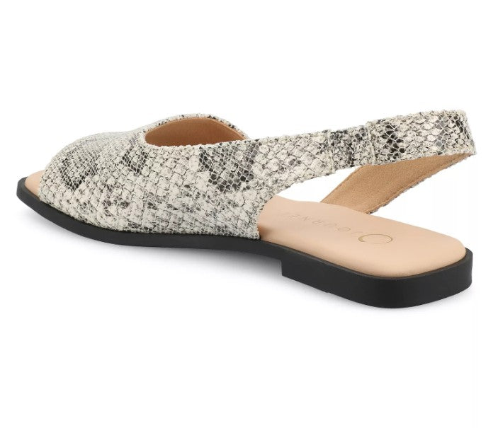 Journee Women's Size 10 Wide, Brinsley Sling Back Flat Sandals, Snake