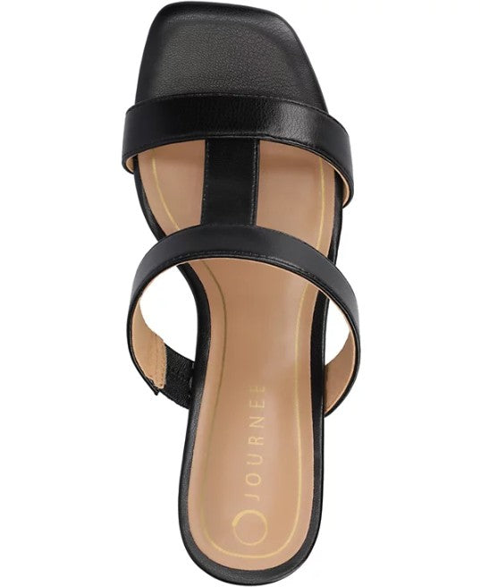 Journee Collection Womens Size 8, Clodie Wedge T-Strap Sandals, Black