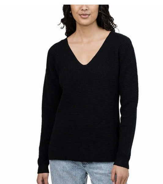 Kersh Ladies' Size XL (12-14) Waffle Knit V-Neck Sweater, Black
