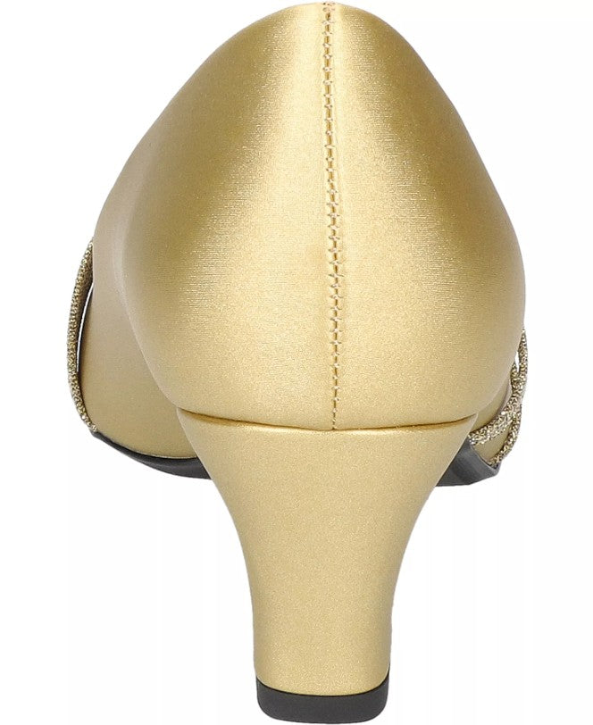 Easy Street Women's Size 7.5, Cristiny Slip-On Pumps Dress Shoes, Gold Satin