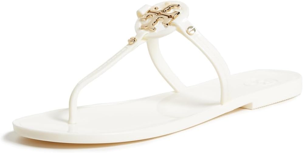 Tory Burch Ladies' Size 7 Mini Miller Flat Thong Jelly Sandal, Ivory / Gold