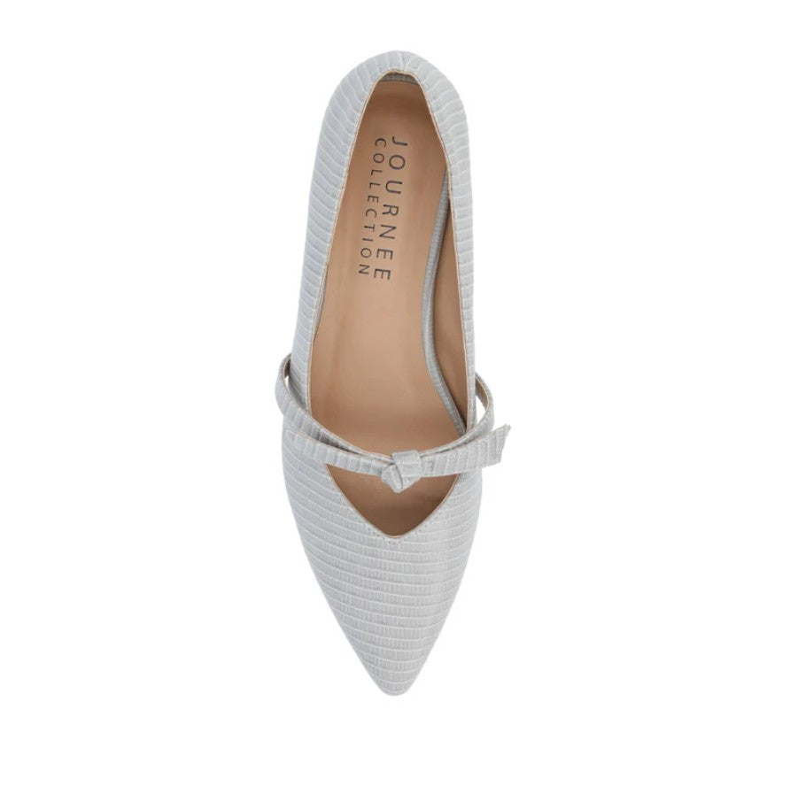 Journee Women's Size 9, Cait Pointed Toe Ballet Flats, Grey Faux Lizard