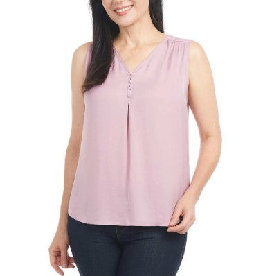 Hilary Radley Ladies' Size XS (0-2) Sleeveless Blouse, Soft Plum (Purple)