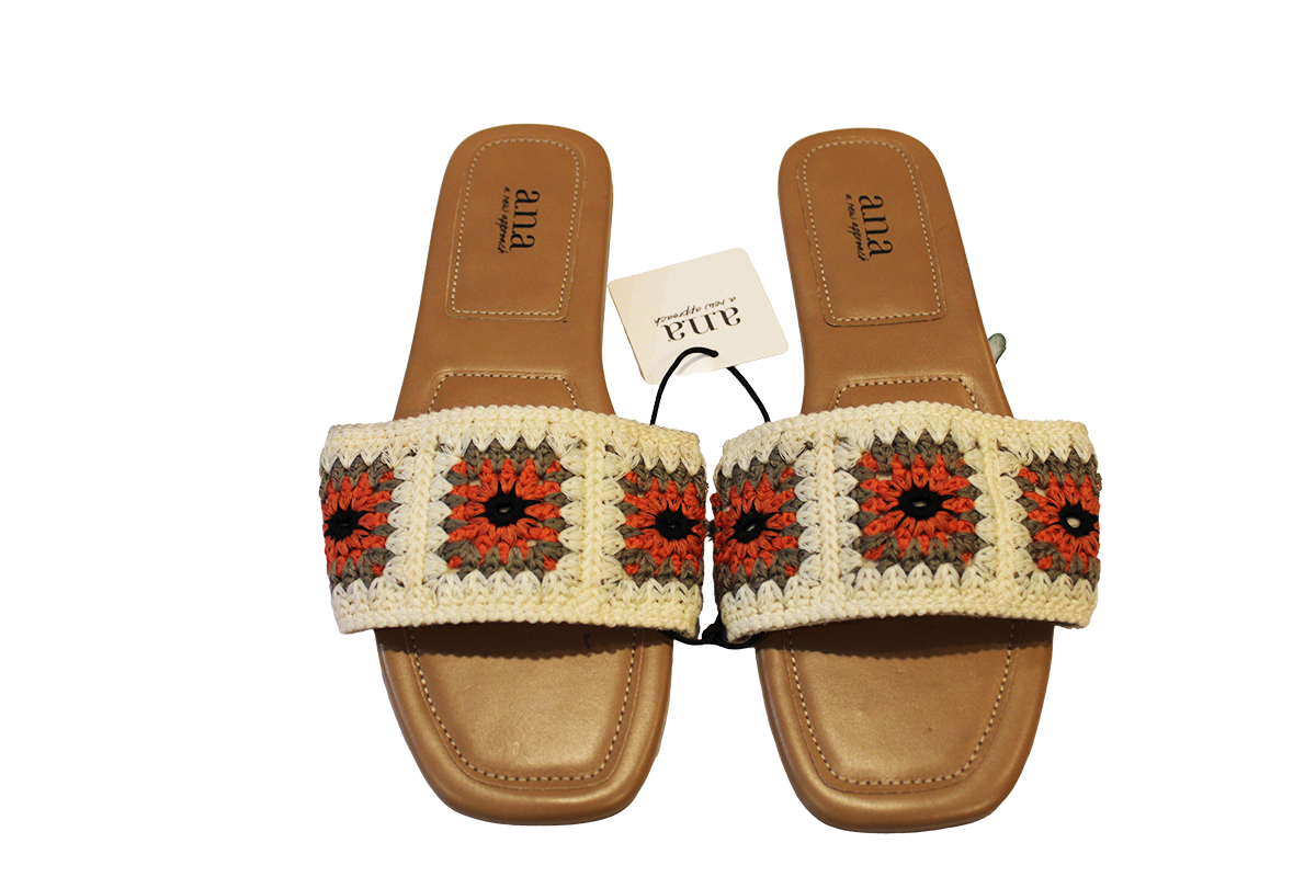 a.n.a Women's Size 9, Crochet Band Slip-on Slide Flat Sandals, Natural NWT