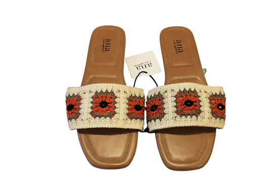 a.n.a Women's Size 9, Crochet Band Slip-on Slide Flat Sandals, Natural NWT